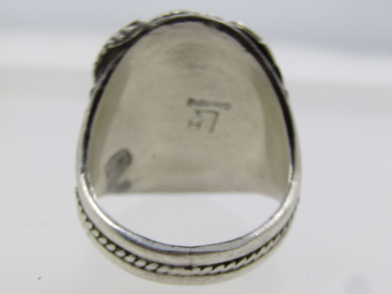 Vintage Sterling Southwestern Coral Turquoise Ring with Eagle, Men's, Size 13.75, 1970's-1980's, - 4