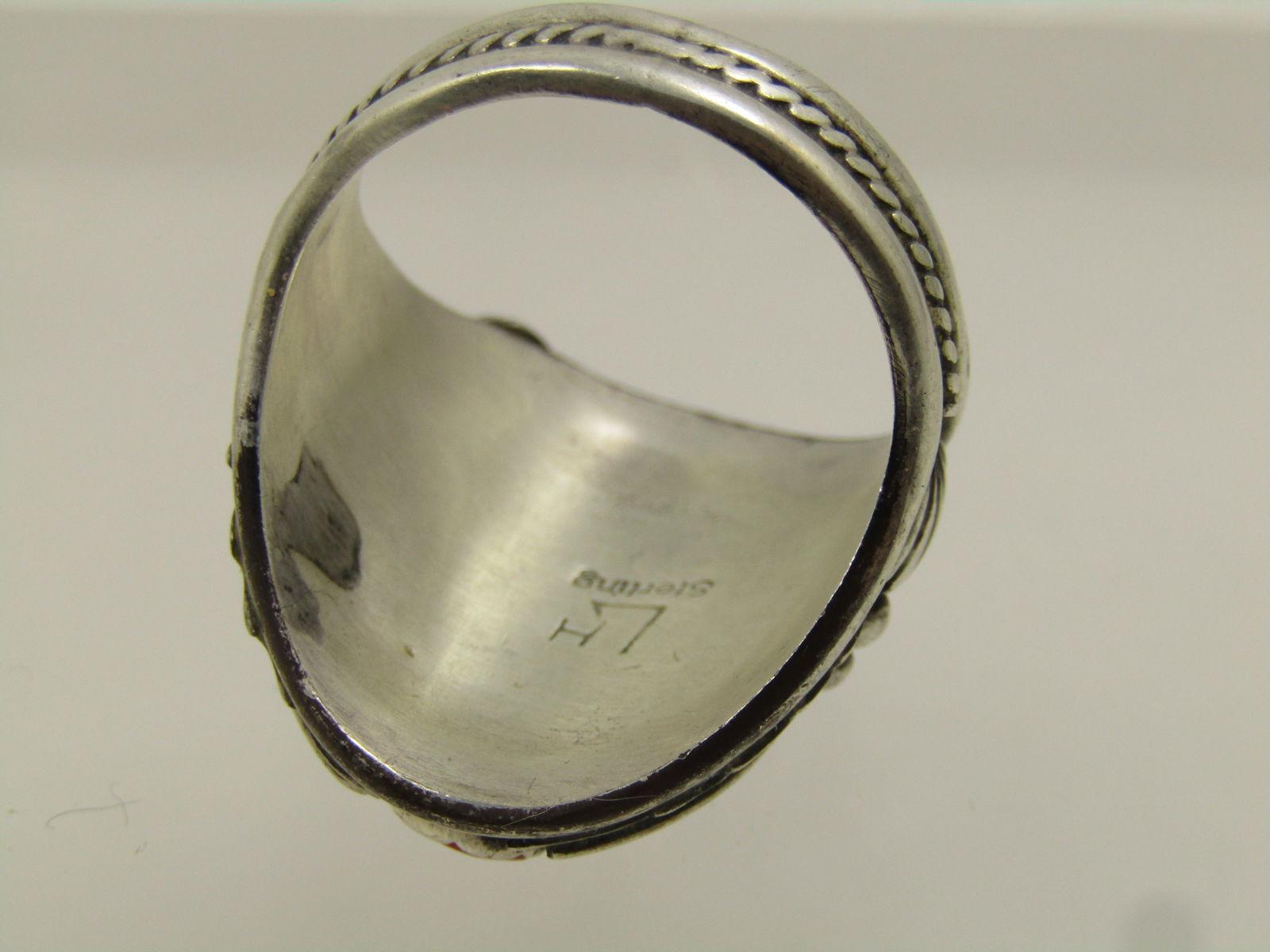 Vintage Sterling Southwestern Coral Turquoise Ring with Eagle, Men's, Size 13.75, 1970's-1980's, - 5