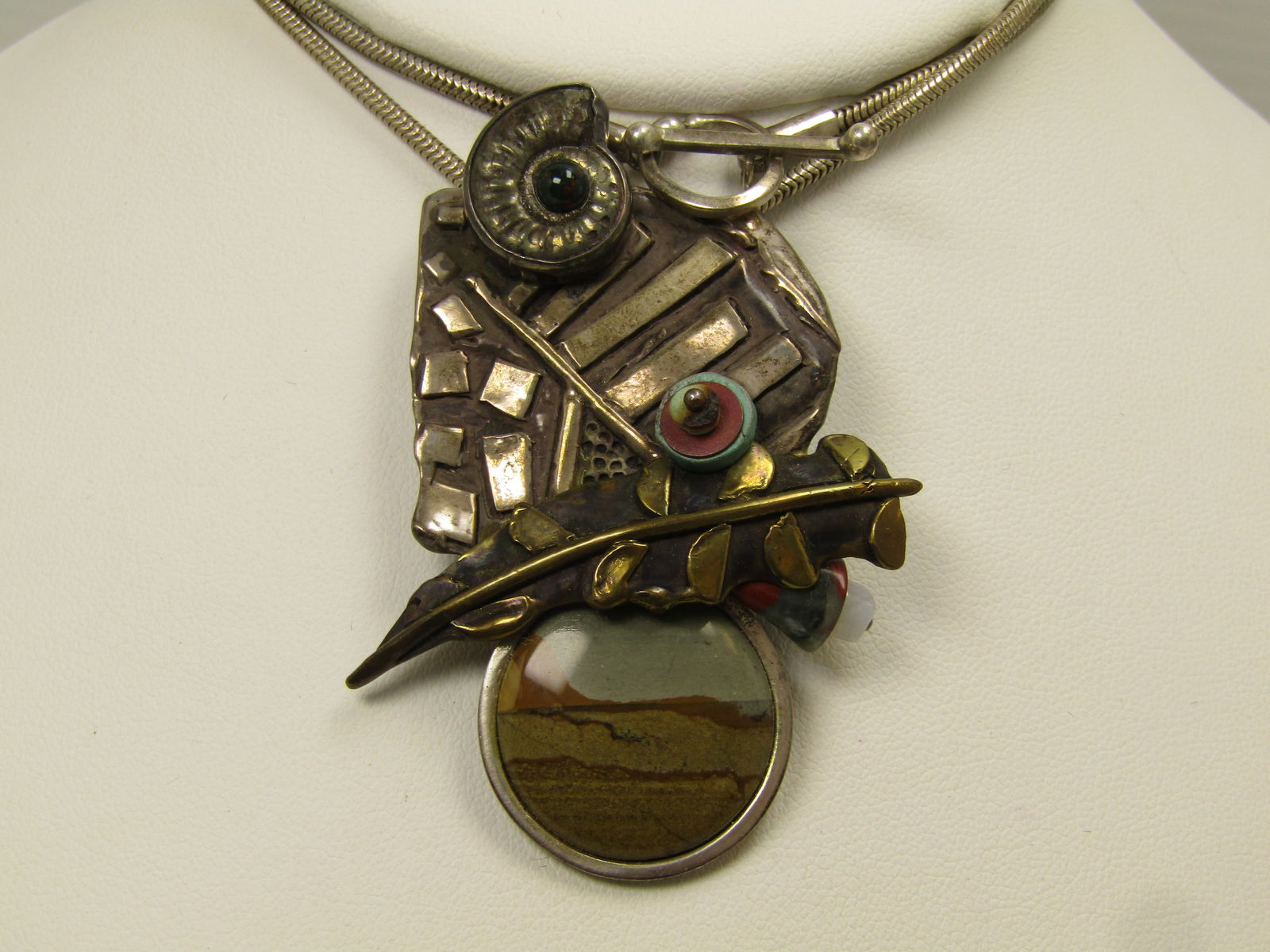 Vintage Sterling Modernist/Brutalist Pendant Necklace, 20" Signed, 9/95. Signed W. Rothstein - 2