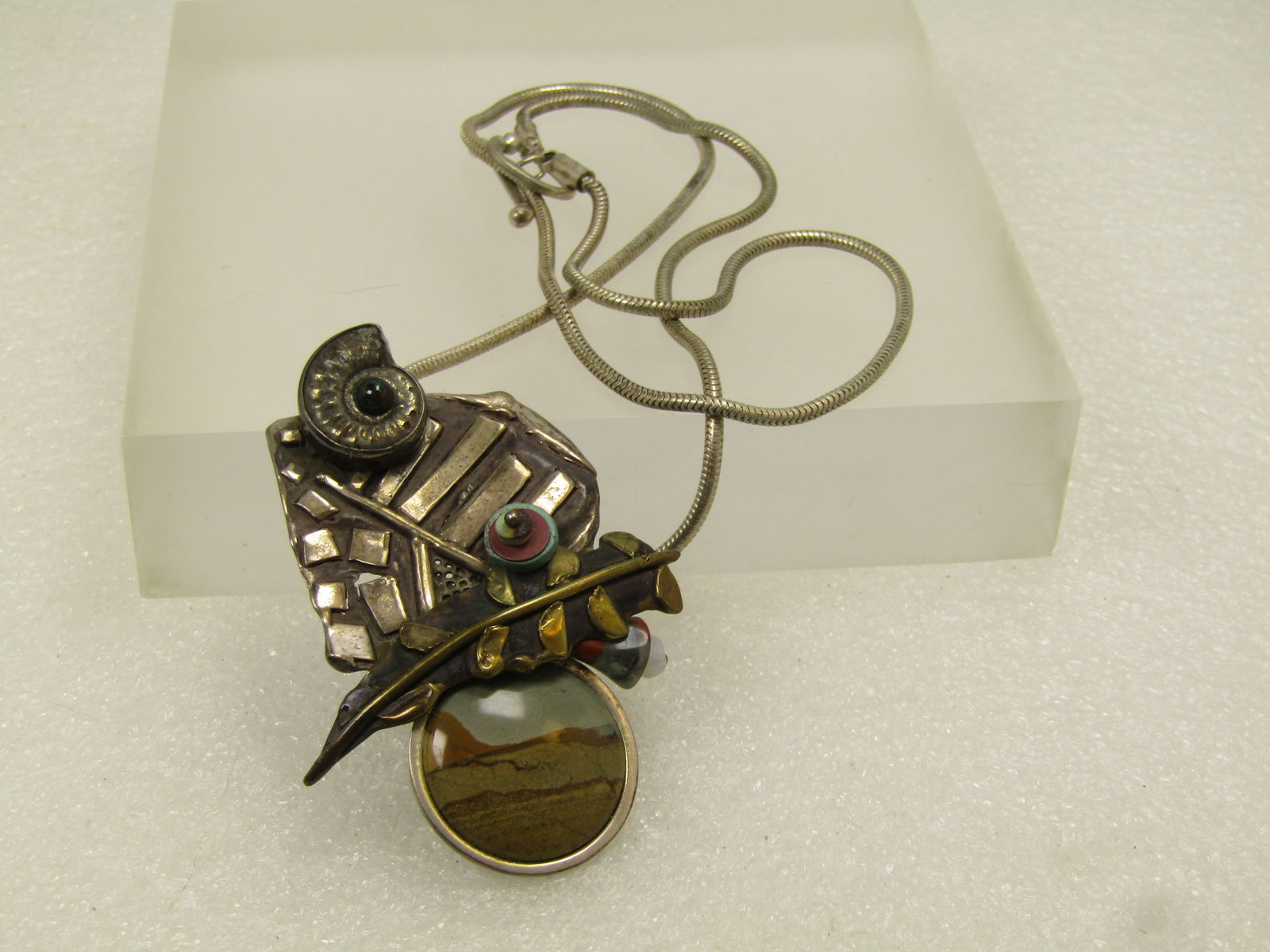 Vintage Sterling Modernist/Brutalist Pendant Necklace, 20" Signed, 9/95. Signed W. Rothstein - 6