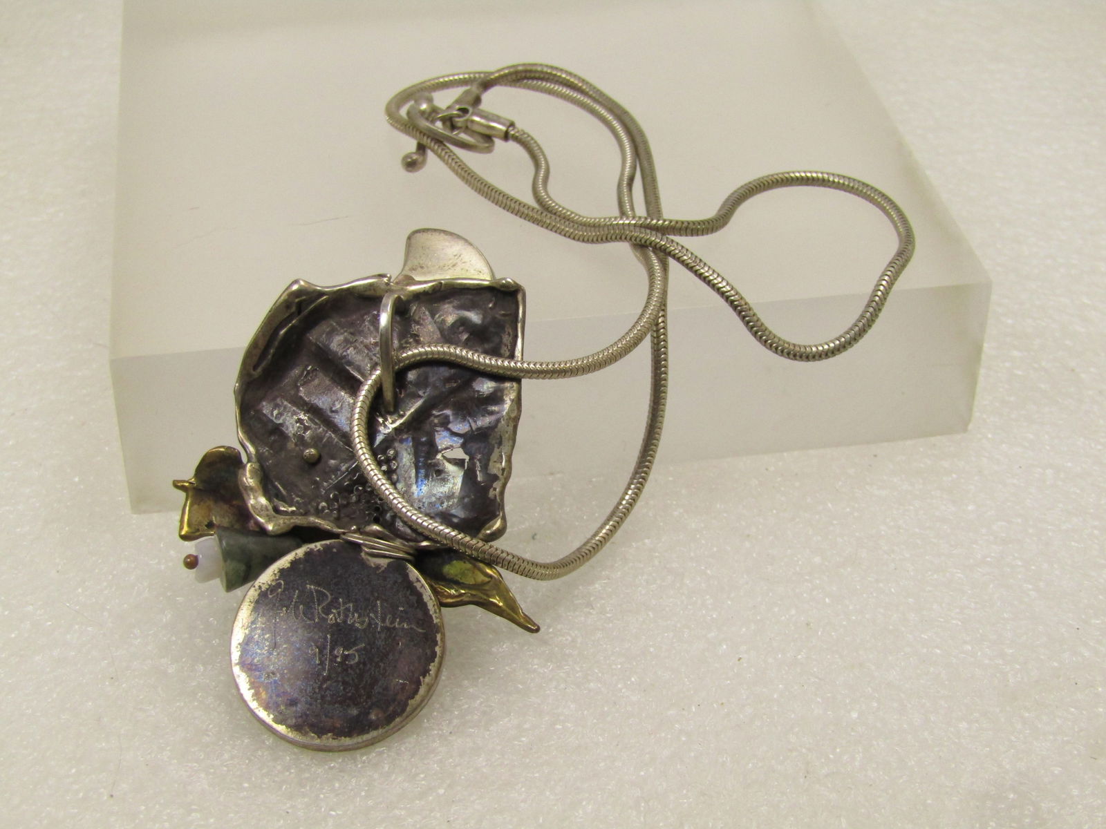 Vintage Sterling Modernist/Brutalist Pendant Necklace, 20" Signed, 9/95. Signed W. Rothstein - 7