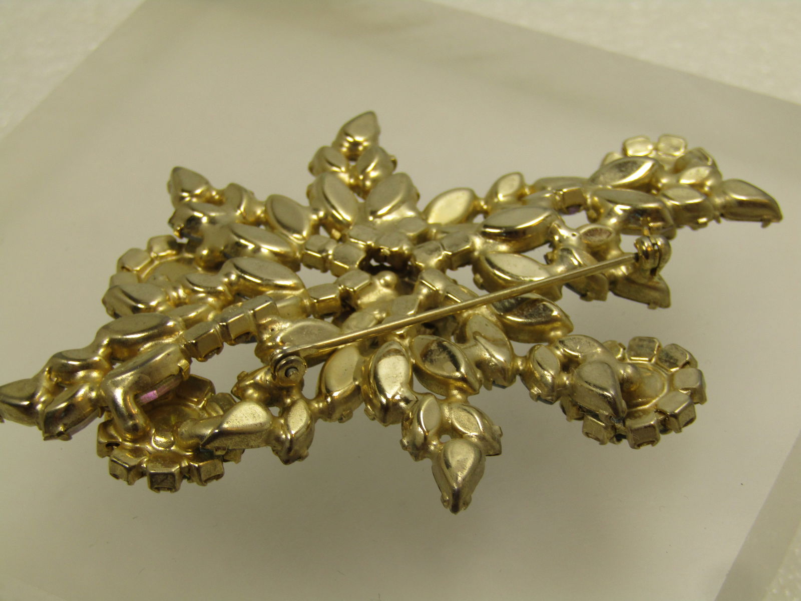 Vintage Blue & Clear Rhinestone Brooch, Aurora Borealis, 1940's-1950's. - 6