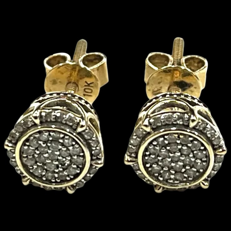 Estate 10k Gold Diamond Screw Back Pieced Earrings (1 of 7)