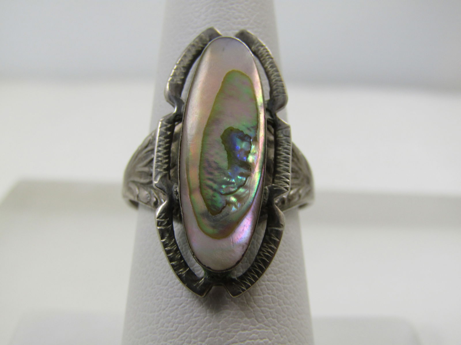 Vintage Sterling Abalone Ring, Size 8.75, 1940's-1950's (1 of 5)