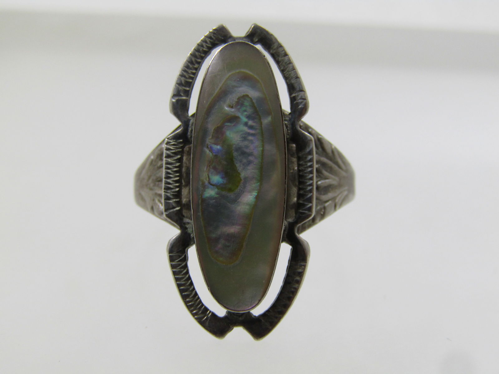 Vintage Sterling Abalone Ring, Size 8.75, 1940's-1950's - 5