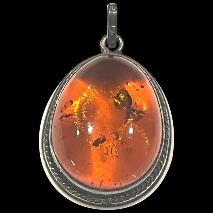Vintage Large Sterling Silver Baltic Amber Pendant (1 of 6)