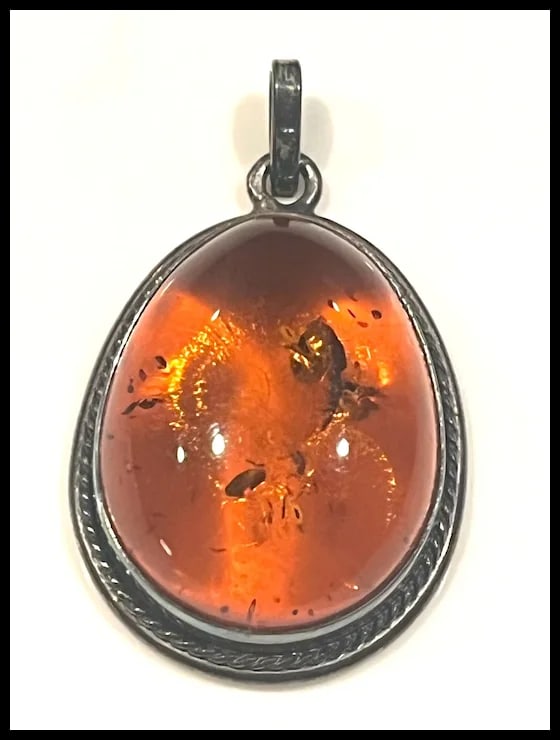 Vintage Large Sterling Silver Baltic Amber Pendant - 2