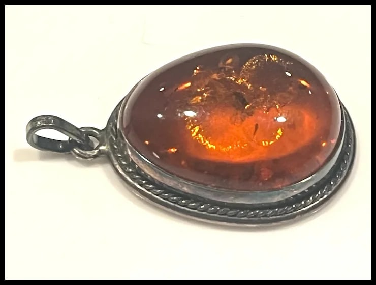 Vintage Large Sterling Silver Baltic Amber Pendant - 3