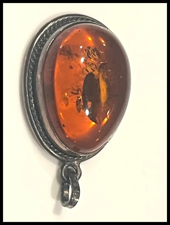 Vintage Large Sterling Silver Baltic Amber Pendant - 4
