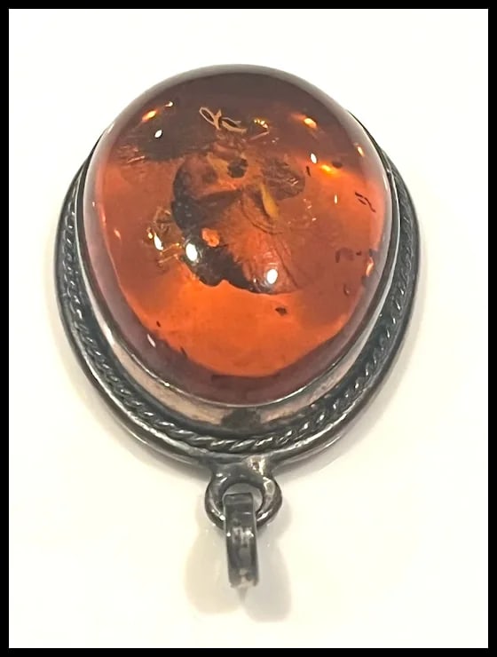 Vintage Large Sterling Silver Baltic Amber Pendant - 5
