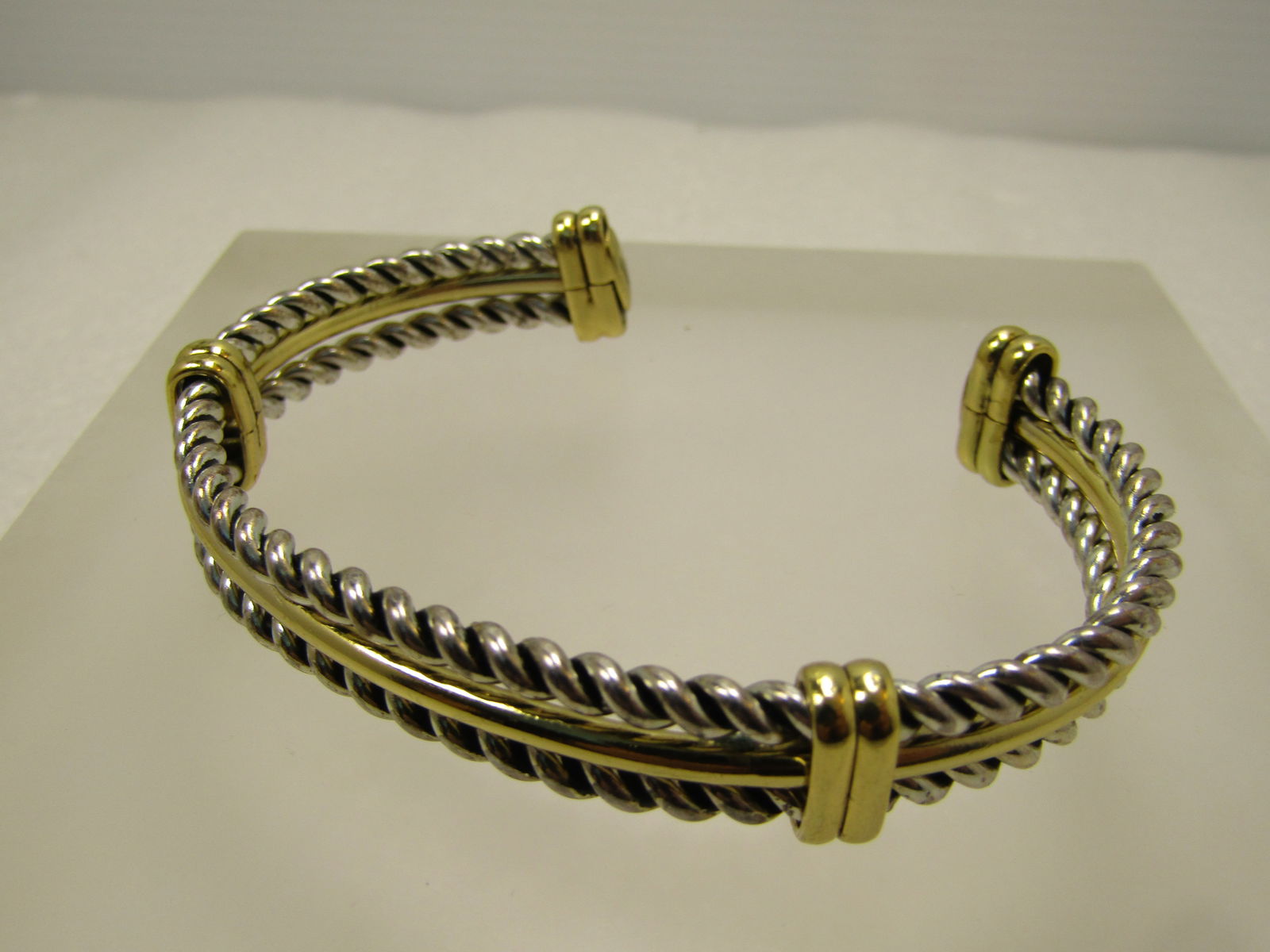 Vintage Two Tone Cable Cuff Bracelet, 7.25, Unisex, 1980's-1990's (1 of 4)