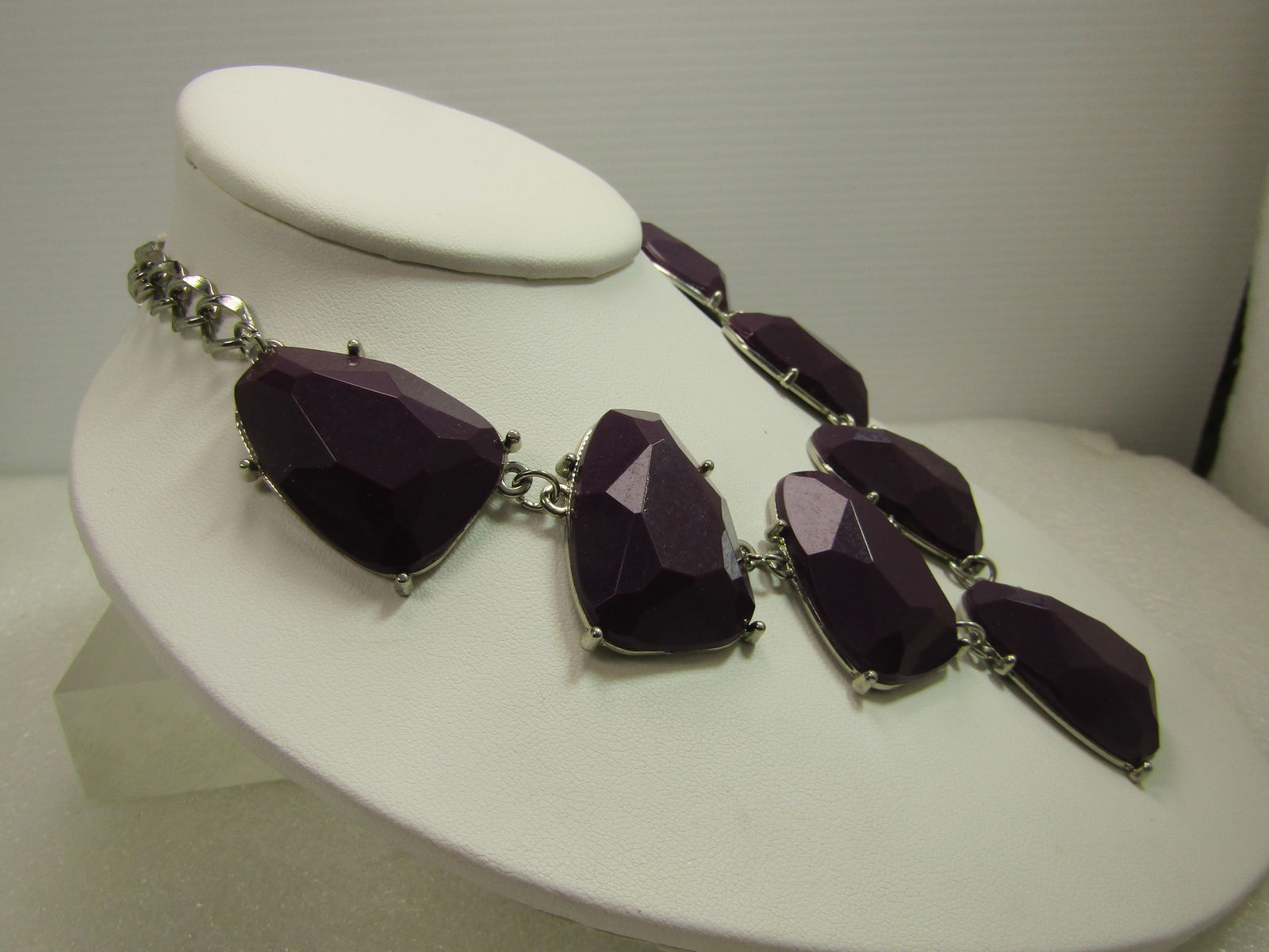 Purple Bib Chunky Necklace, Silver Tone, 19"-22", 1990's/After - 3