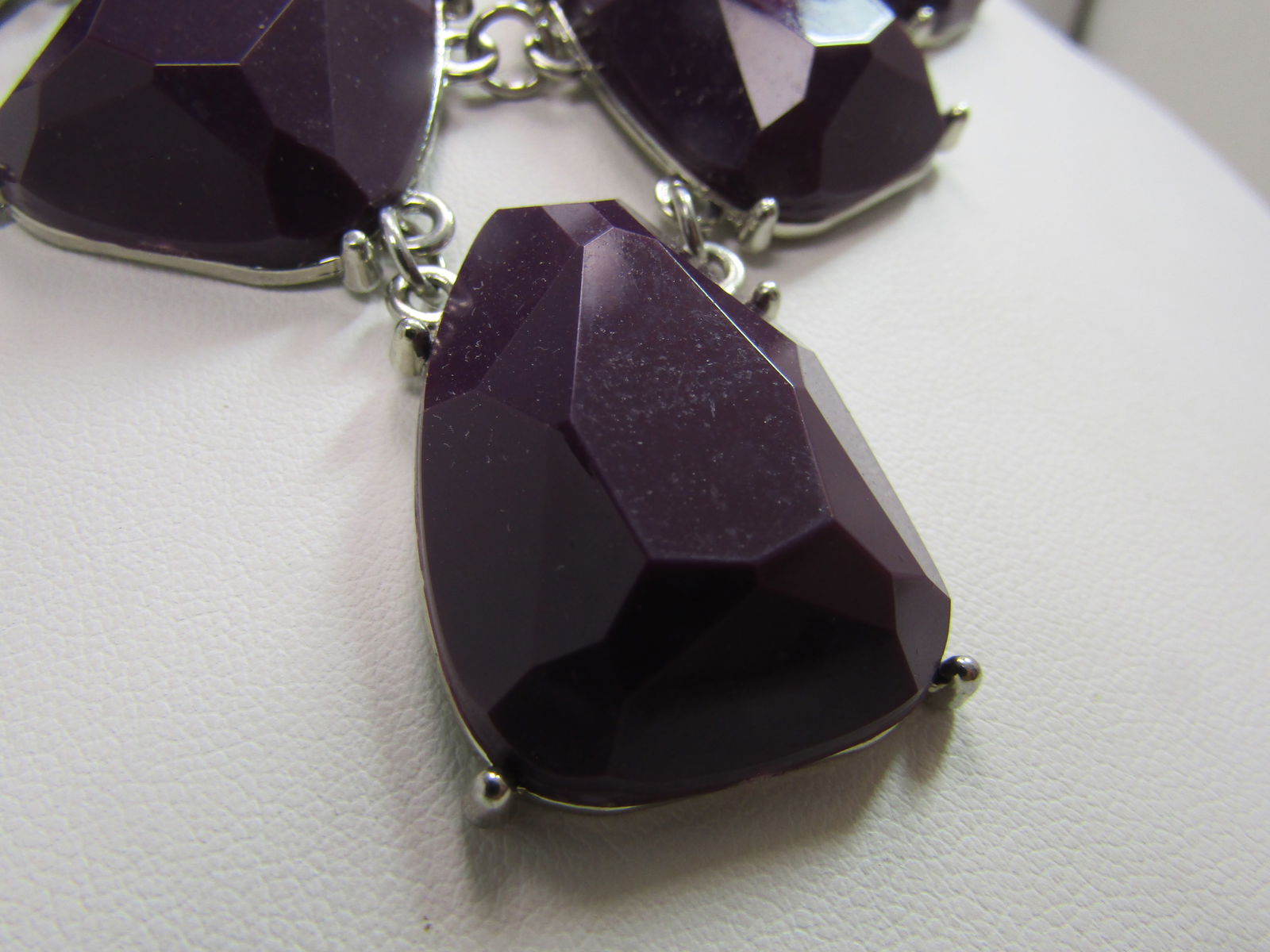 Purple Bib Chunky Necklace, Silver Tone, 19"-22", 1990's/After - 5