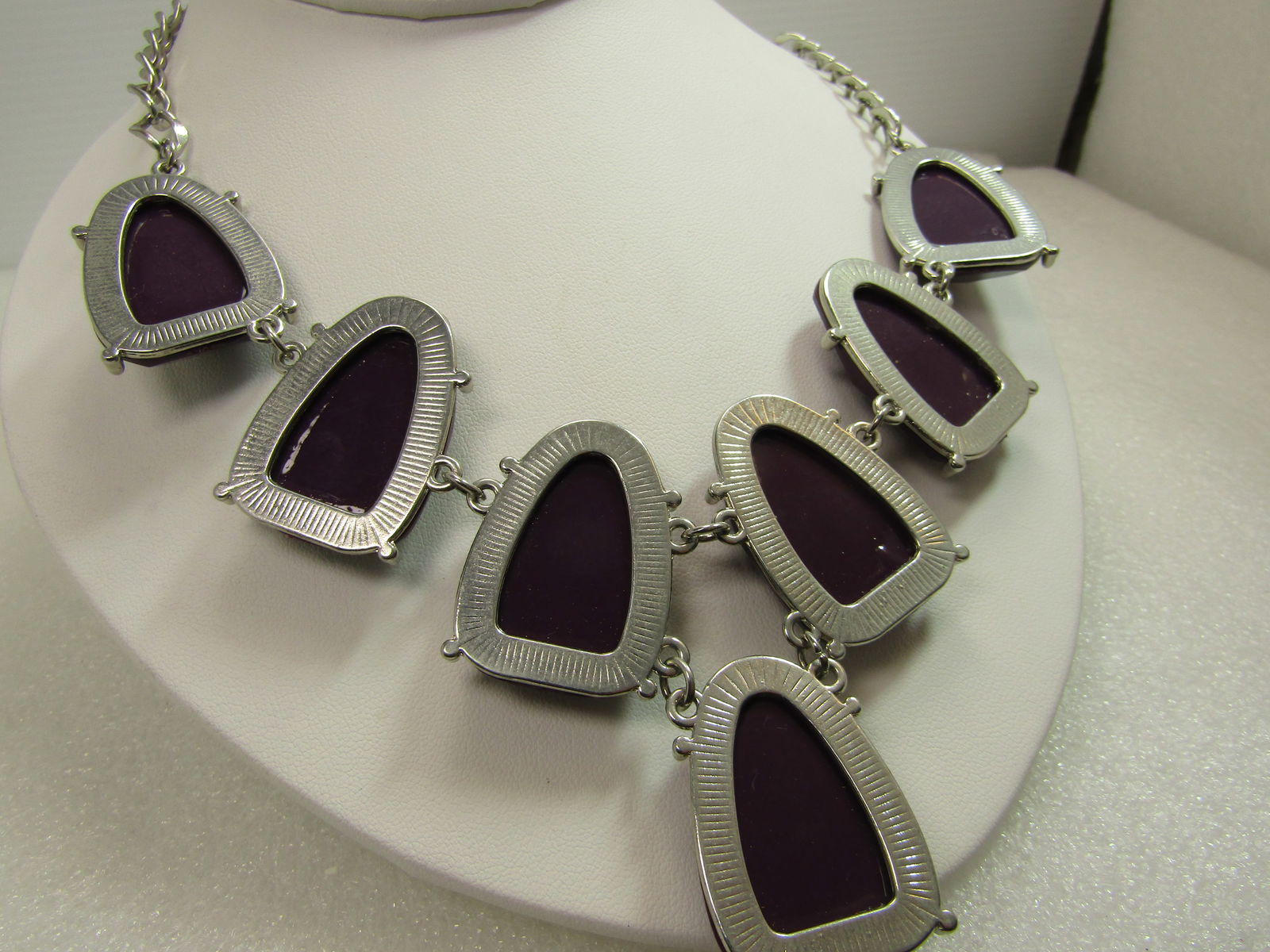 Purple Bib Chunky Necklace, Silver Tone, 19"-22", 1990's/After - 6