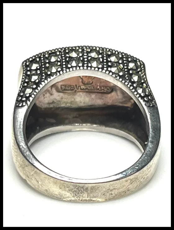 Estate Sterling SIlver Marcasite Statement Ring - 5
