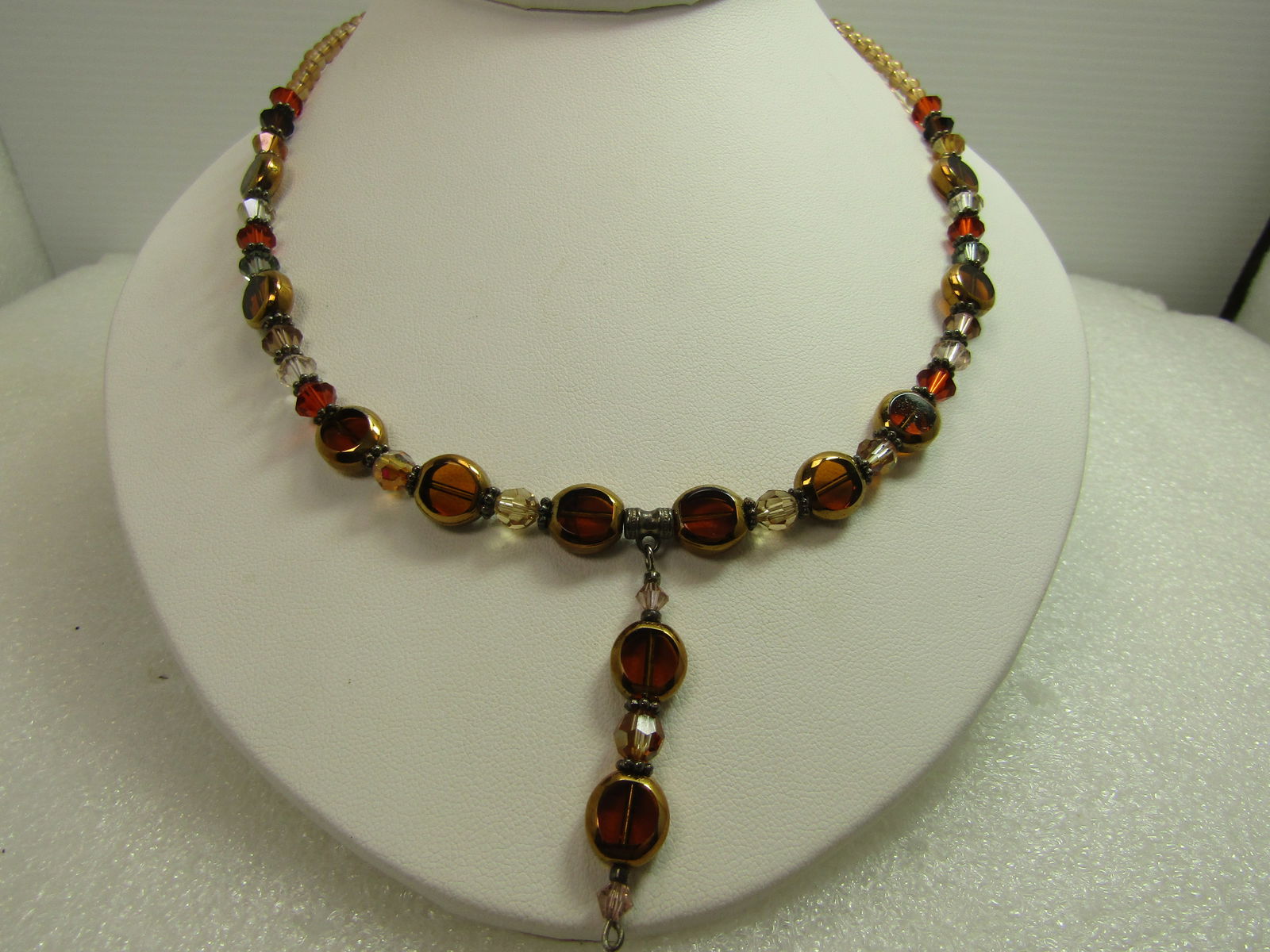 Vintage Brown/Orange Glass Beaded Necklace with Drop. 19", 1980's-1990's (1 of 6)