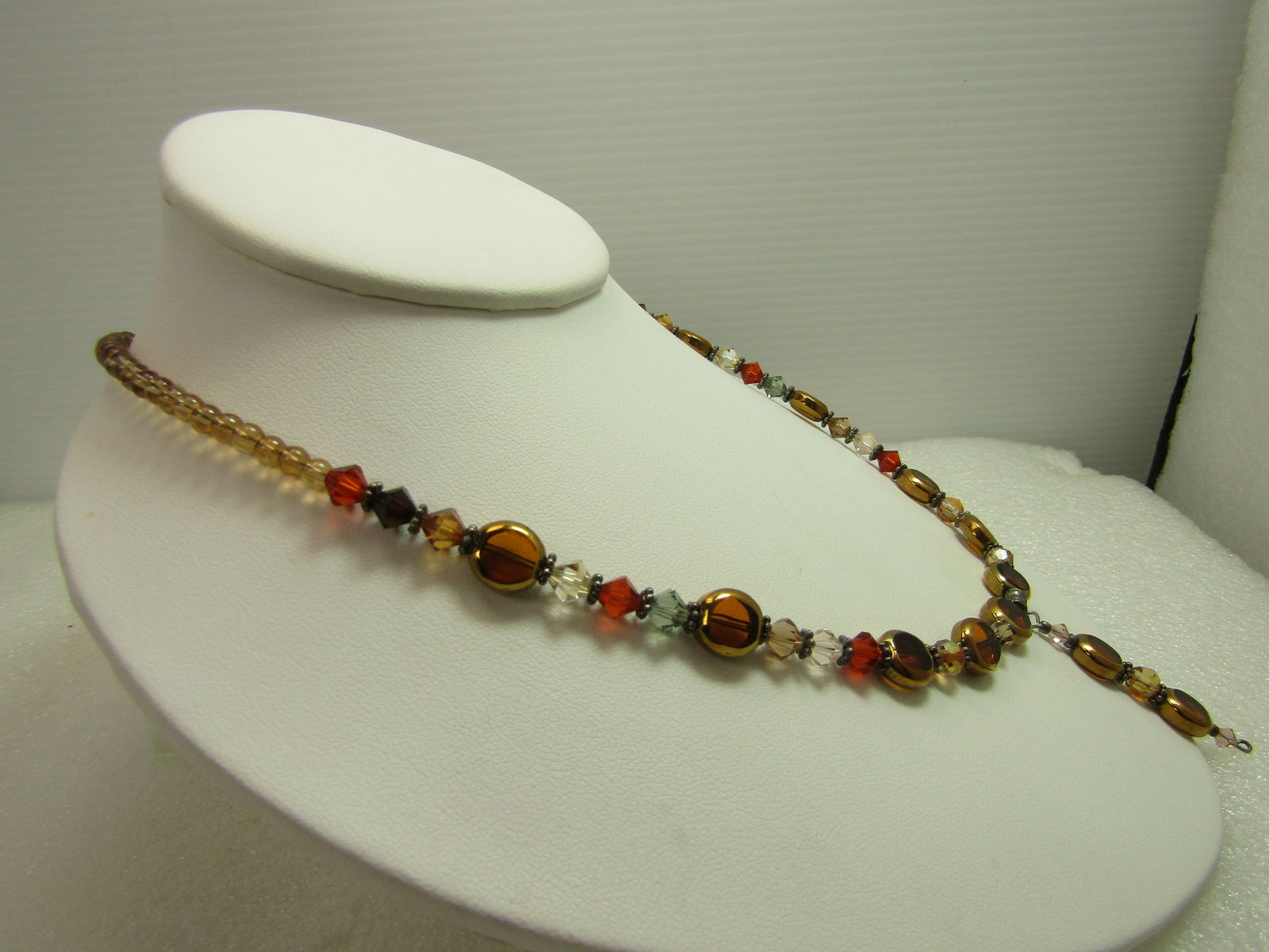 Vintage Brown/Orange Glass Beaded Necklace with Drop. 19", 1980's-1990's - 3