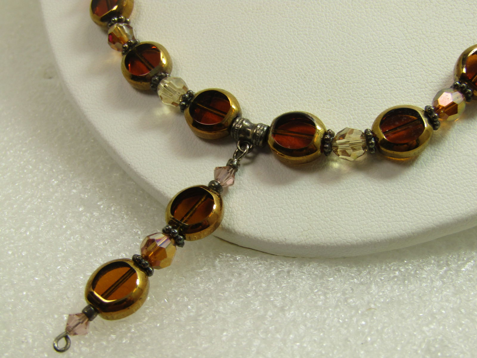 Vintage Brown/Orange Glass Beaded Necklace with Drop. 19", 1980's-1990's - 5