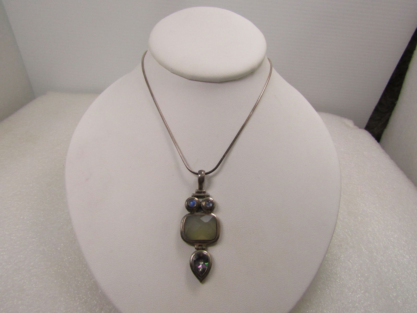 Vintage Sterling Mystic Topaz, Moonstone Necklace, 18", 1980's, Boho/Southwestern Appeal (1 of 10)