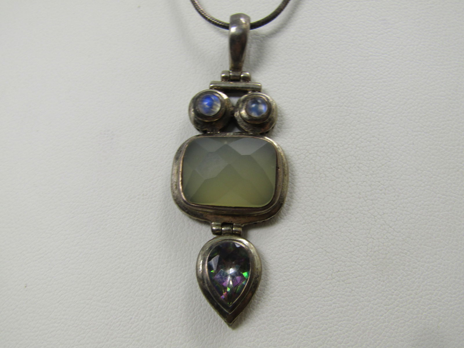 Vintage Sterling Mystic Topaz, Moonstone Necklace, 18", 1980's, Boho/Southwestern Appeal - 4