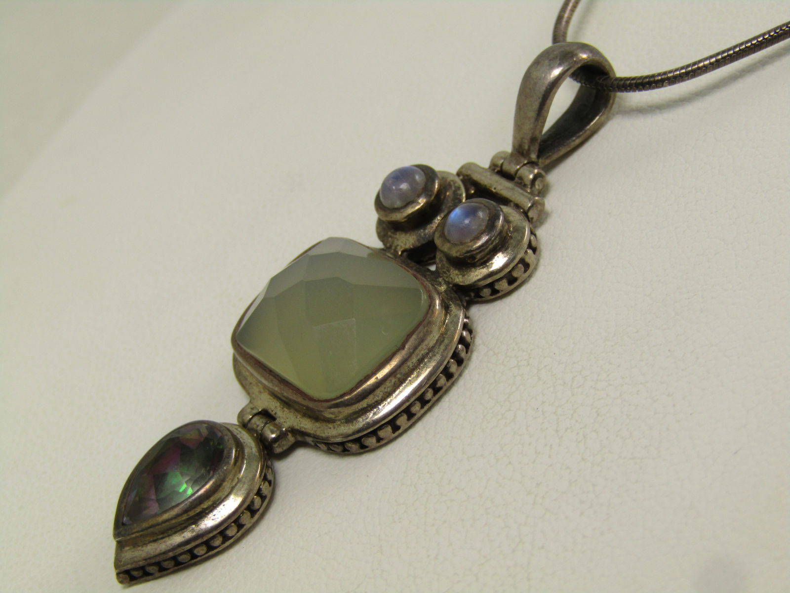 Vintage Sterling Mystic Topaz, Moonstone Necklace, 18", 1980's, Boho/Southwestern Appeal - 5