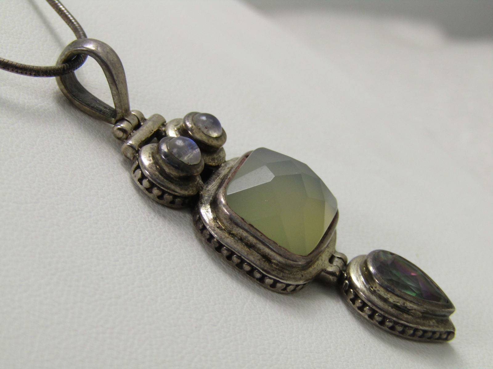 Vintage Sterling Mystic Topaz, Moonstone Necklace, 18", 1980's, Boho/Southwestern Appeal - 6
