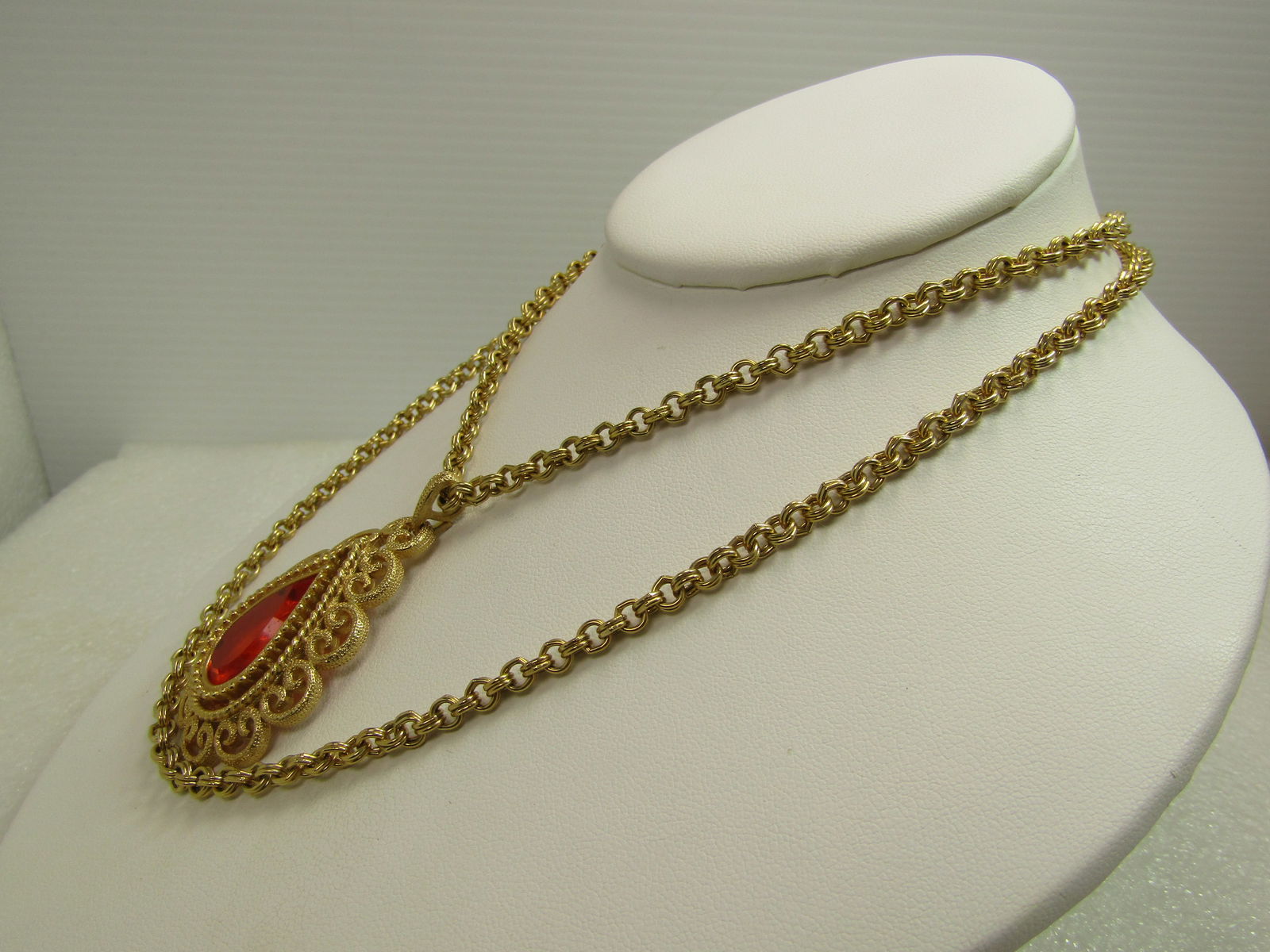 Vintage Orange Glass Pendant, Double/Single Strand Necklace, Signed Avon, 1960's-1970's - 2