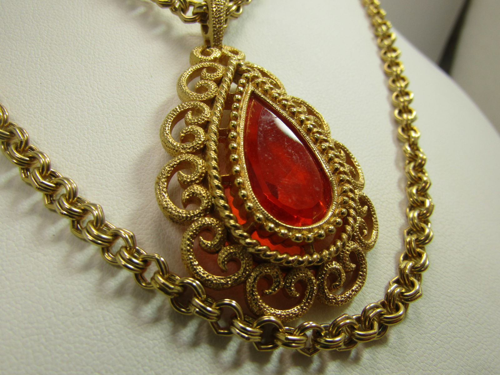 Vintage Orange Glass Pendant, Double/Single Strand Necklace, Signed Avon, 1960's-1970's - 4