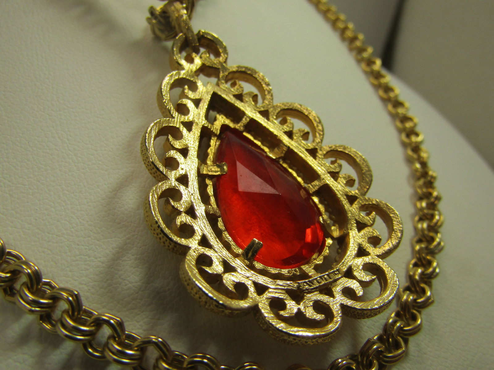 Vintage Orange Glass Pendant, Double/Single Strand Necklace, Signed Avon, 1960's-1970's - 5