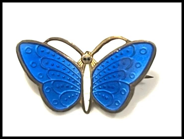 Vintage Enamel Gold Wash Sterling Silver Butterfuly BroochSigned Norway - 2