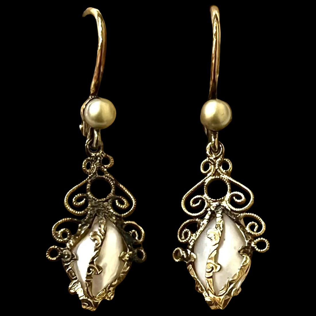 Antique Filigree 9k Gold Seed Pearl Earrings with Original Note (1 of 6)