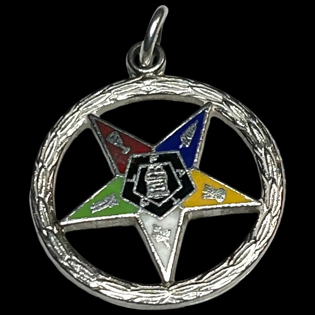 Estate Sterling Silver and Enamel Order of the Eastern Charm: Title: Estate Sterling Silver and Enamel Order of the Eastern Charm Description: Estate Sterling Silver and Enamel Order of the Eastern CharmNo Hallmark seen: Tested as Sterling Silver and