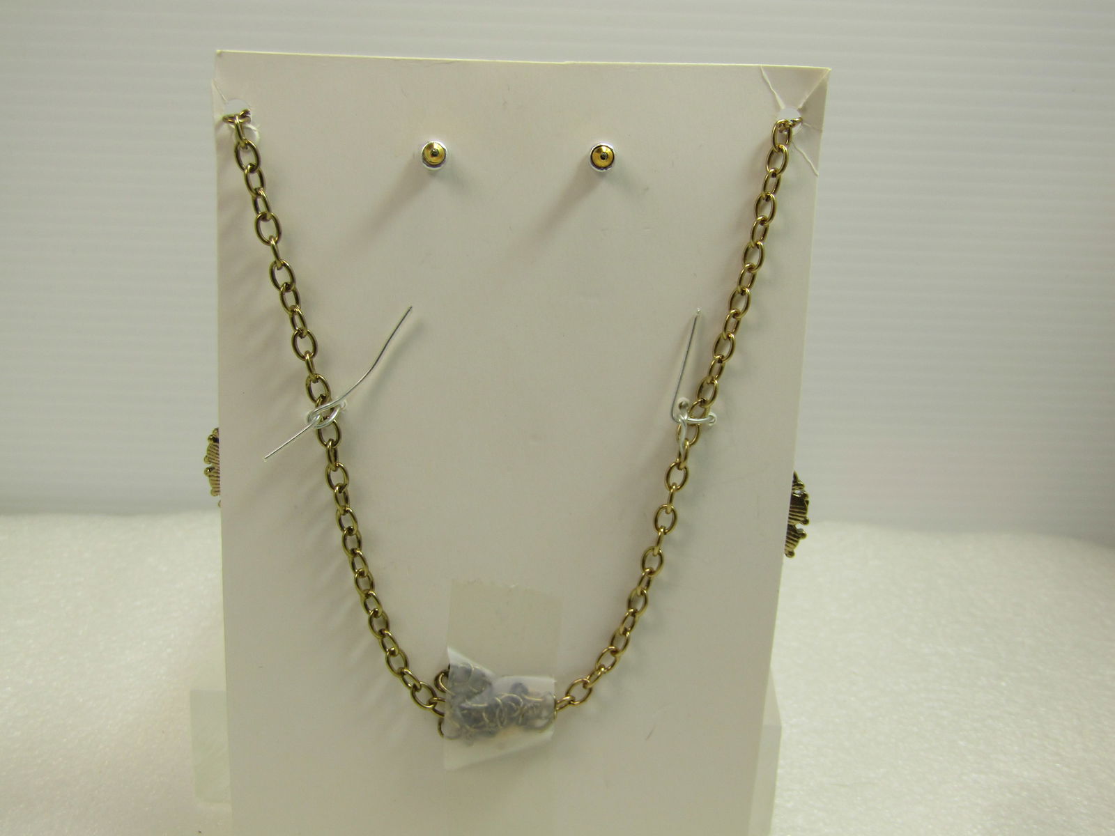 Yellow/Gold/Black Rhinestone Drop Necklace and Earrings, 18"-21", 1980's-1990's - 4