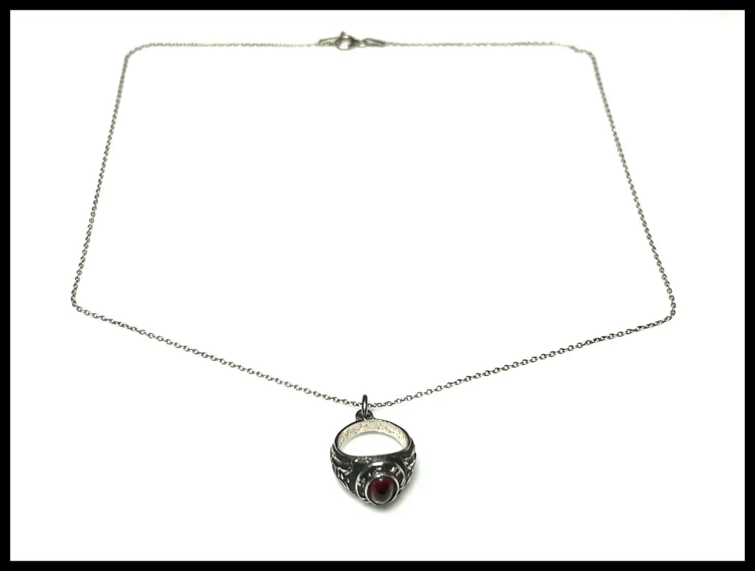 Vintage Sterling SIlver Class Ring Charm on Italian Sterling SIlver Chain - 2