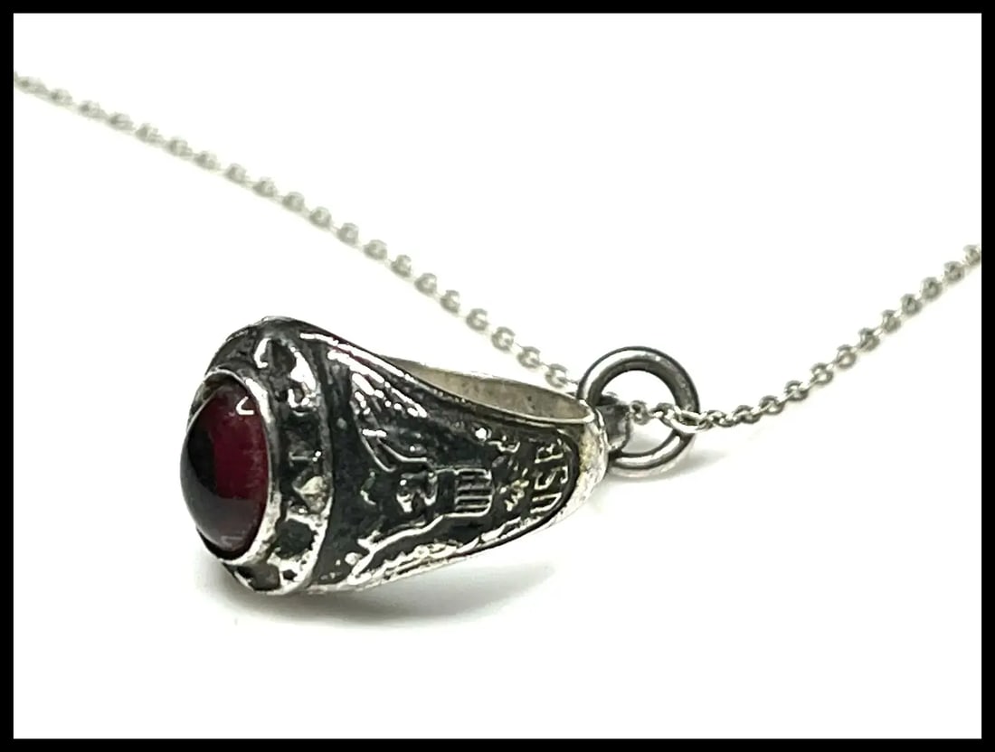 Vintage Sterling SIlver Class Ring Charm on Italian Sterling SIlver Chain - 4