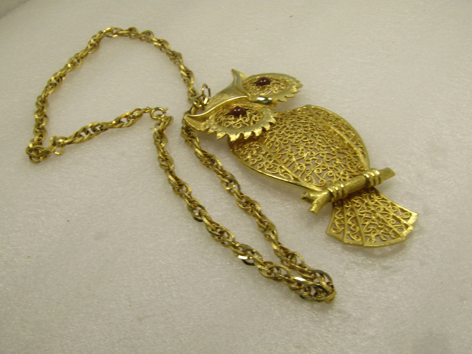 Vintage Large Filigree Owl Necklace, 22", 1960's-1970's - 5