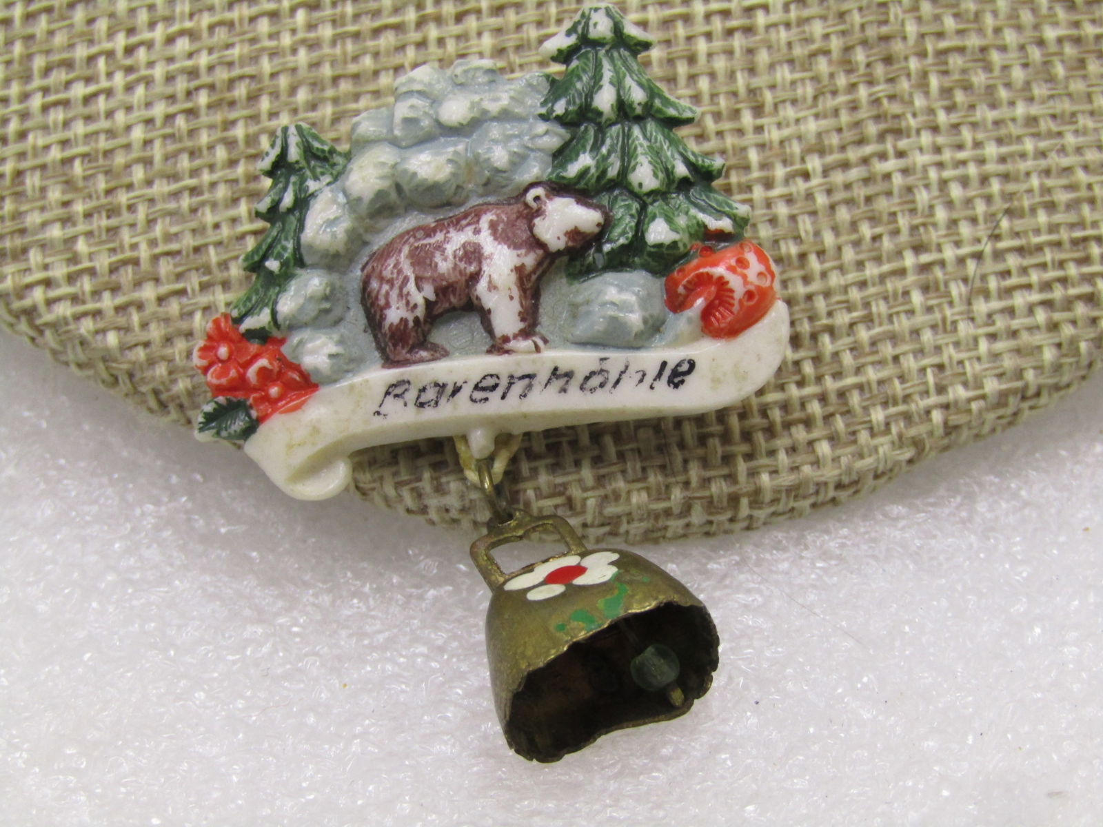 Vintage German Baenmohle Brooch, Alpine, Dangle Cow Bell, 1940's - 5