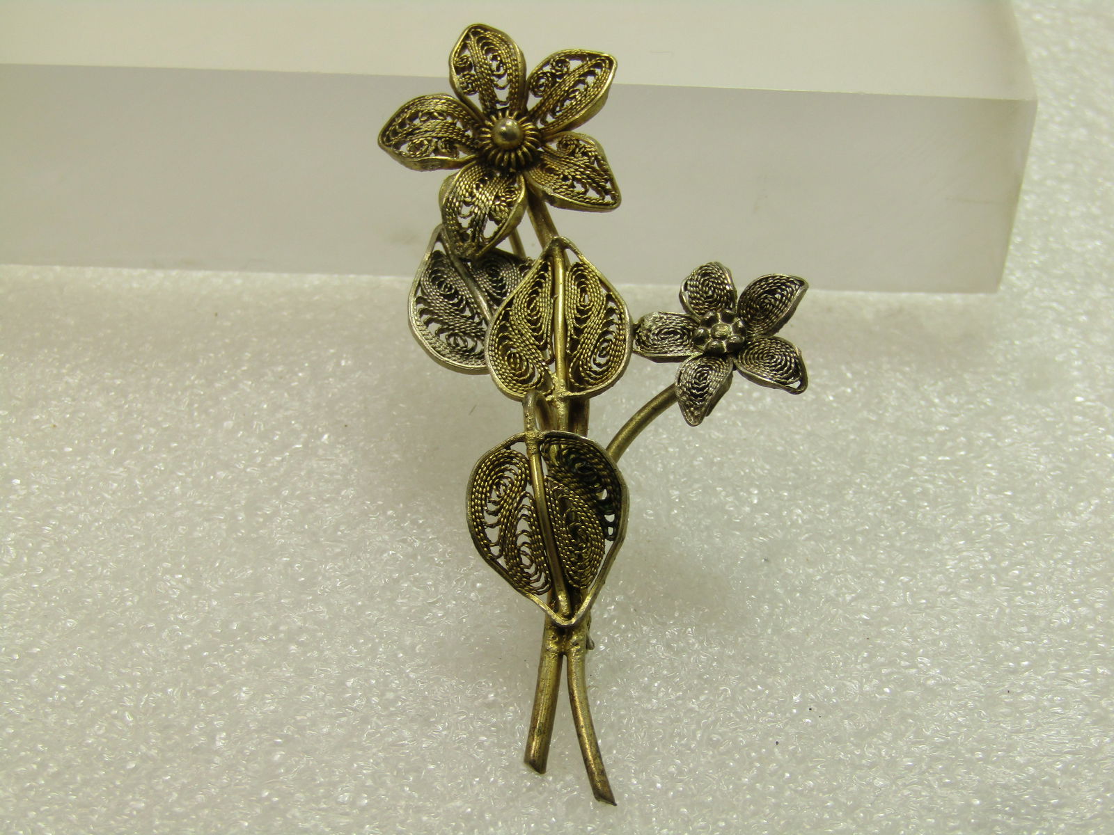 Vintage Filigree Floral Brooch, Two-Tone, 1930's-1940's, C-Clasp (1 of 5)