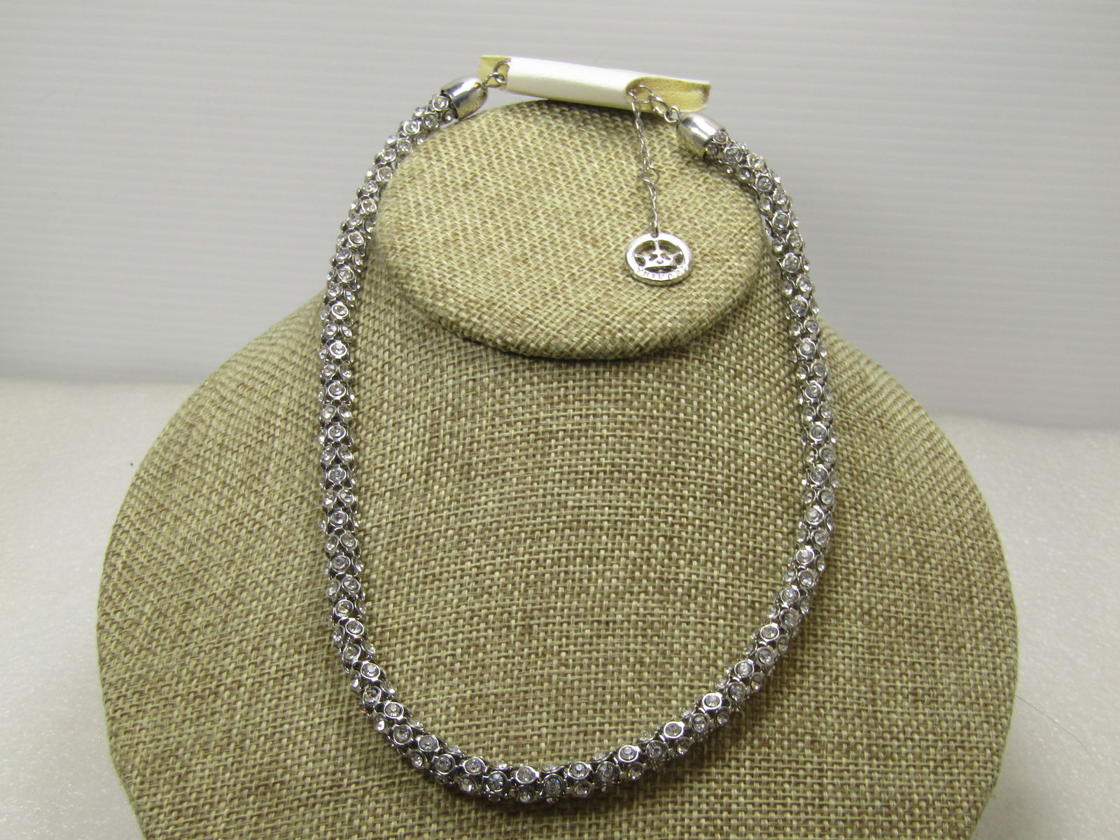 Vintage Crown Trifari Rhinestone Rondelle Necklace 16"-18" Original Tag - 2