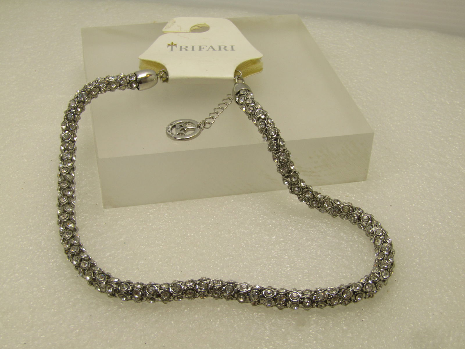 Vintage Crown Trifari Rhinestone Rondelle Necklace 16"-18" Original Tag - 3