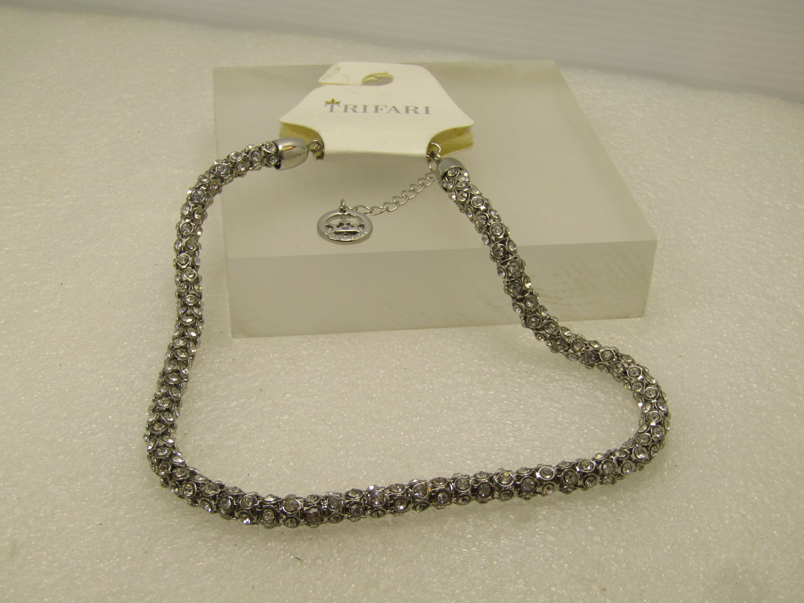 Vintage Crown Trifari Rhinestone Rondelle Necklace 16"-18" Original Tag - 5