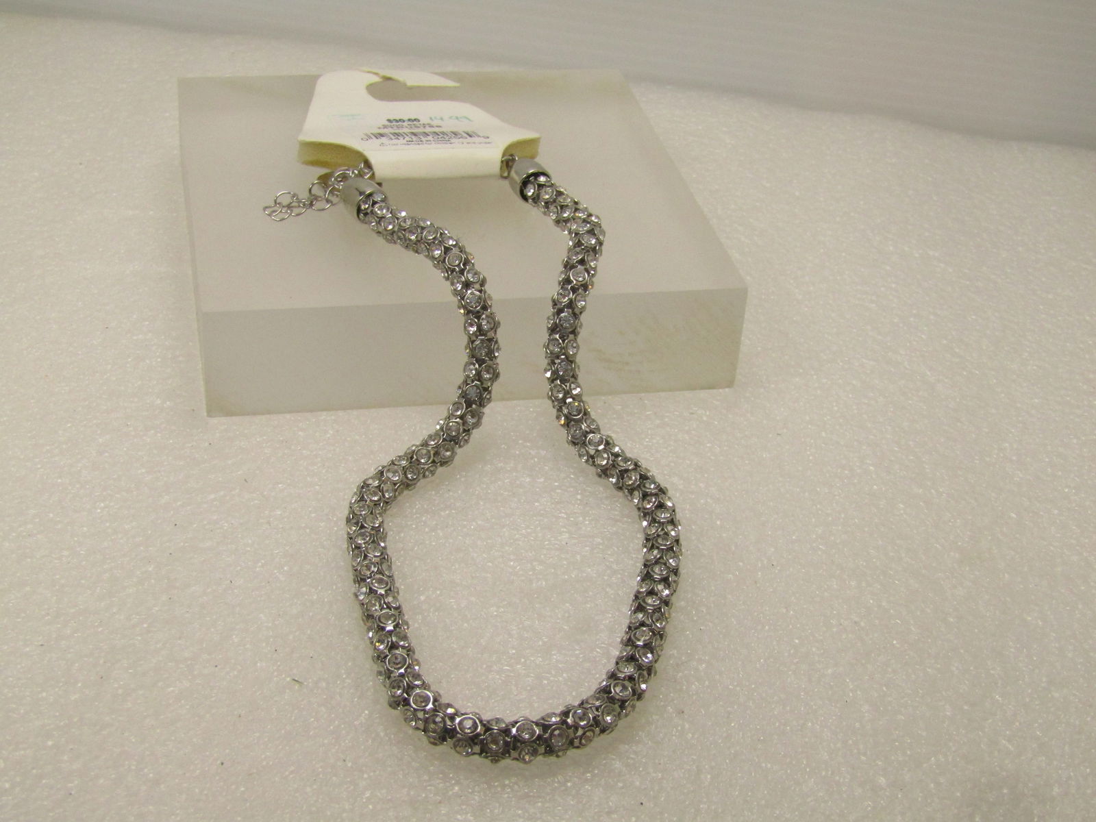 Vintage Crown Trifari Rhinestone Rondelle Necklace 16"-18" Original Tag - 6