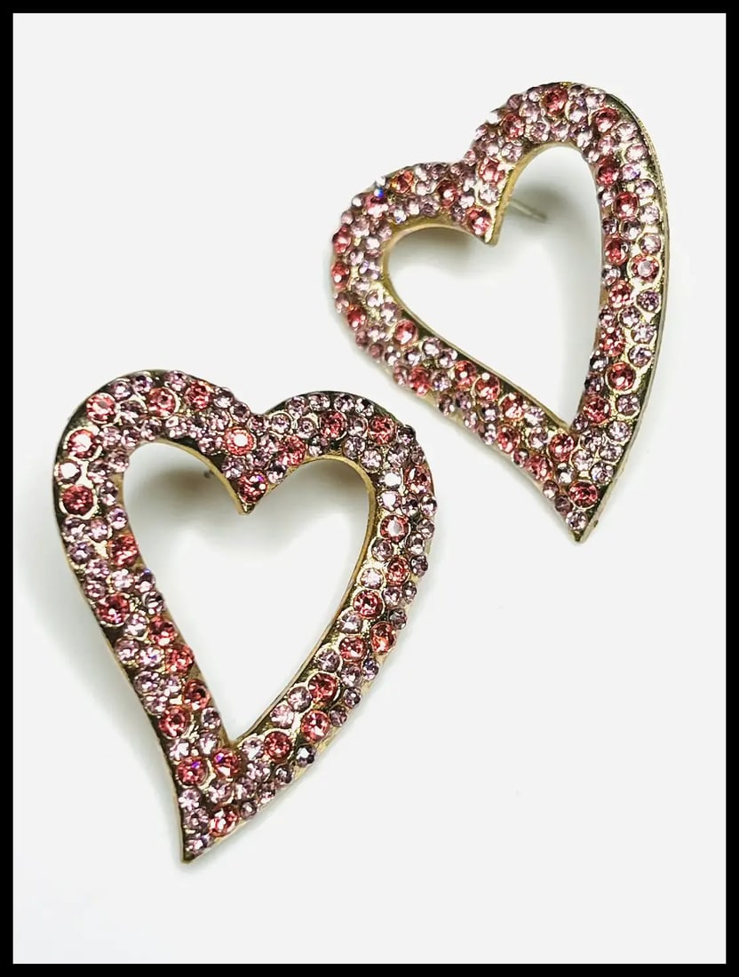 Estate Rhinestone Heart Statement Earrings - 3