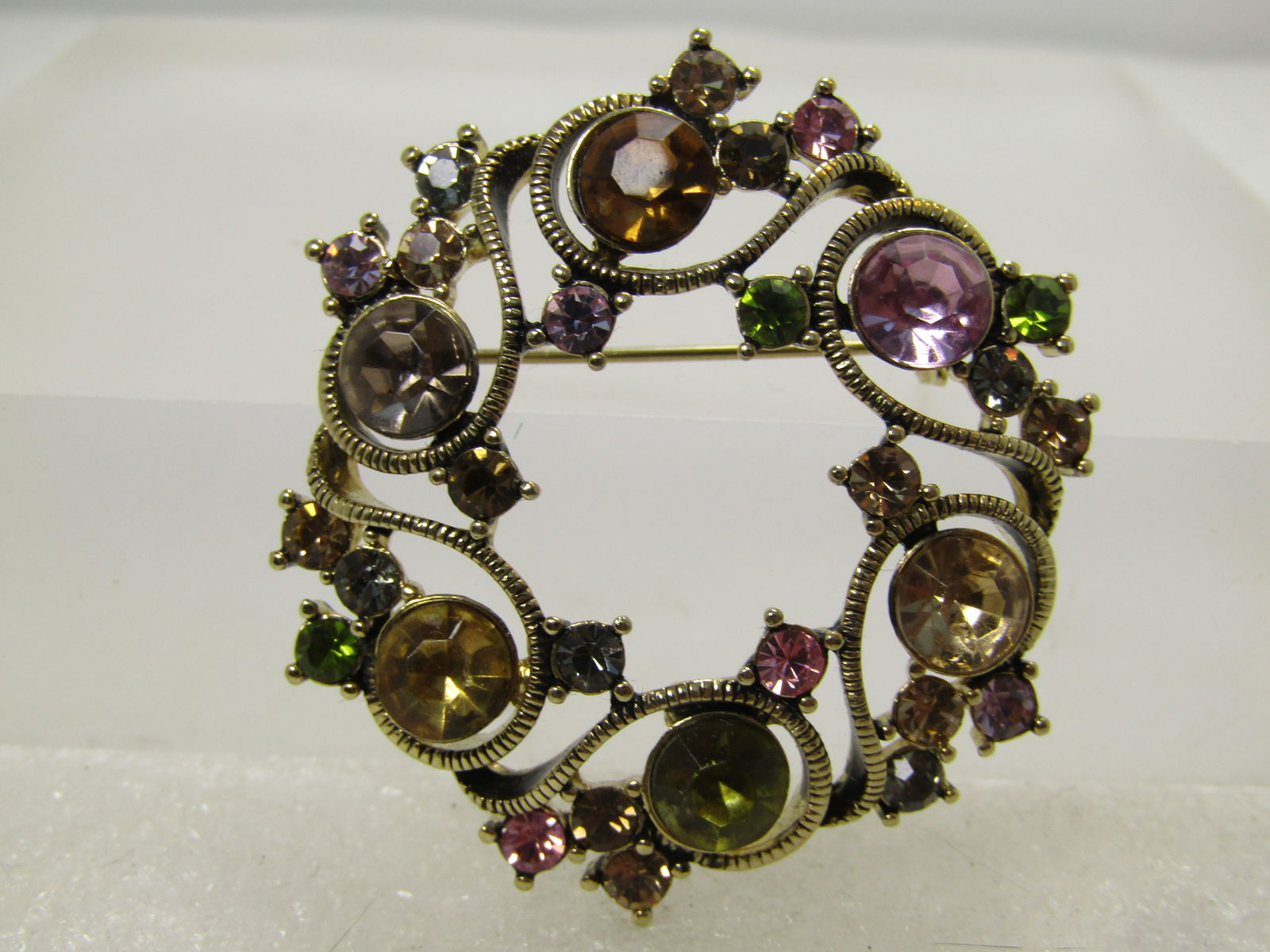 Vintage Monet Rhinestone Circle Brooch with Coils, 1980's-1990's (1 of 6)