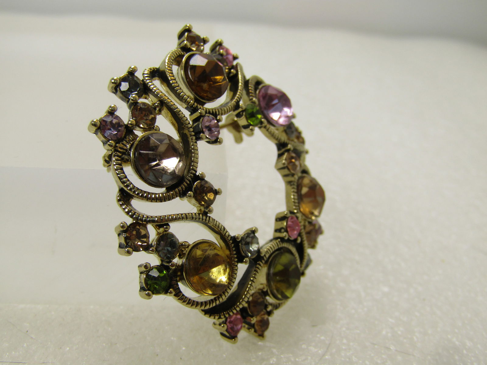 Vintage Monet Rhinestone Circle Brooch with Coils, 1980's-1990's - 4