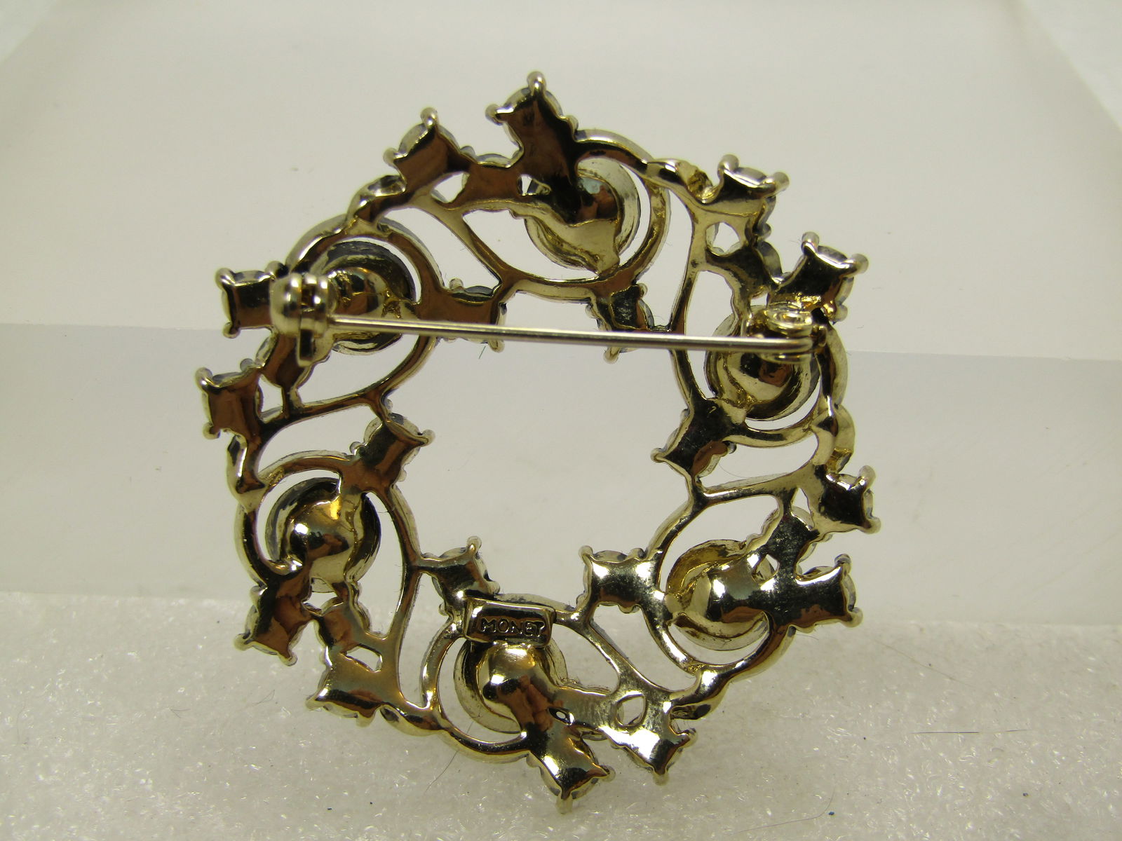 Vintage Monet Rhinestone Circle Brooch with Coils, 1980's-1990's - 5