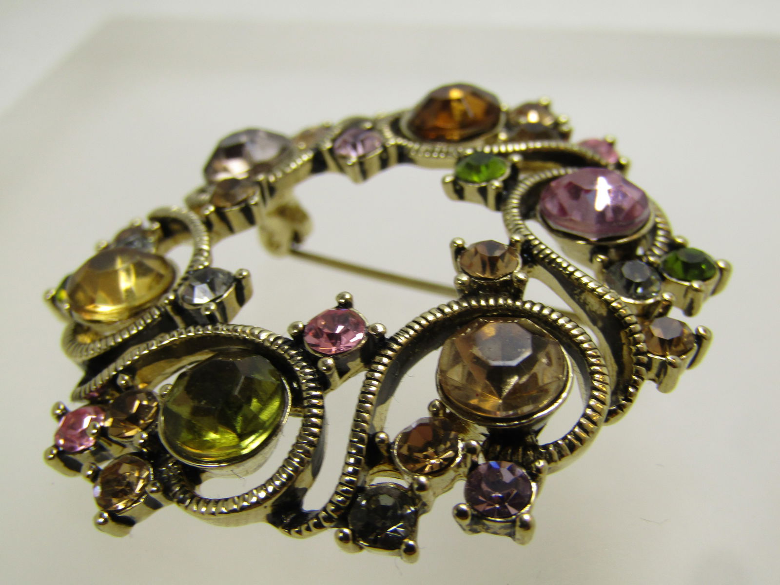 Vintage Monet Rhinestone Circle Brooch with Coils, 1980's-1990's - 6