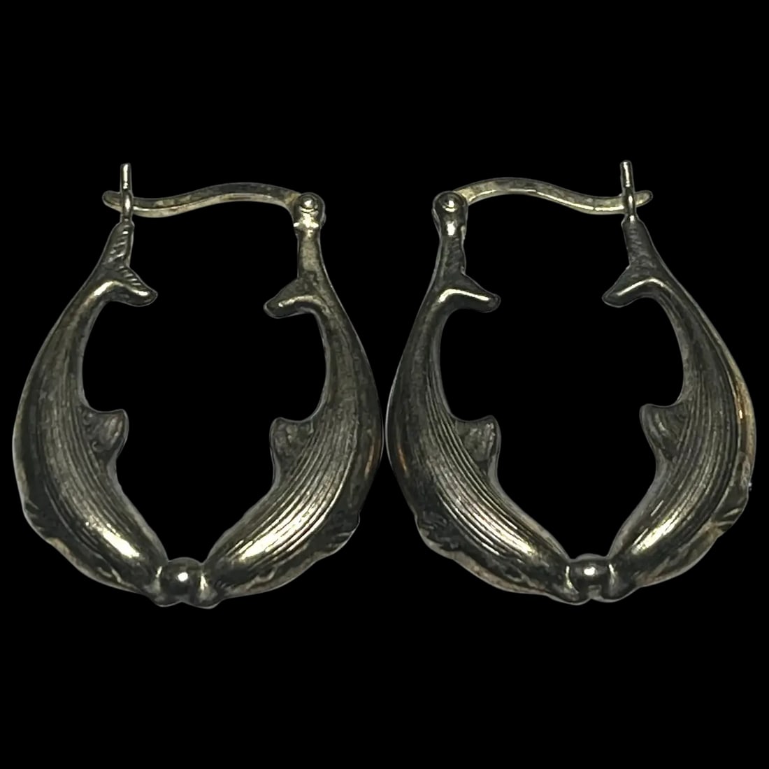 Vintage Sterling Silver Dolphin Hoop Earrings (1 of 4)