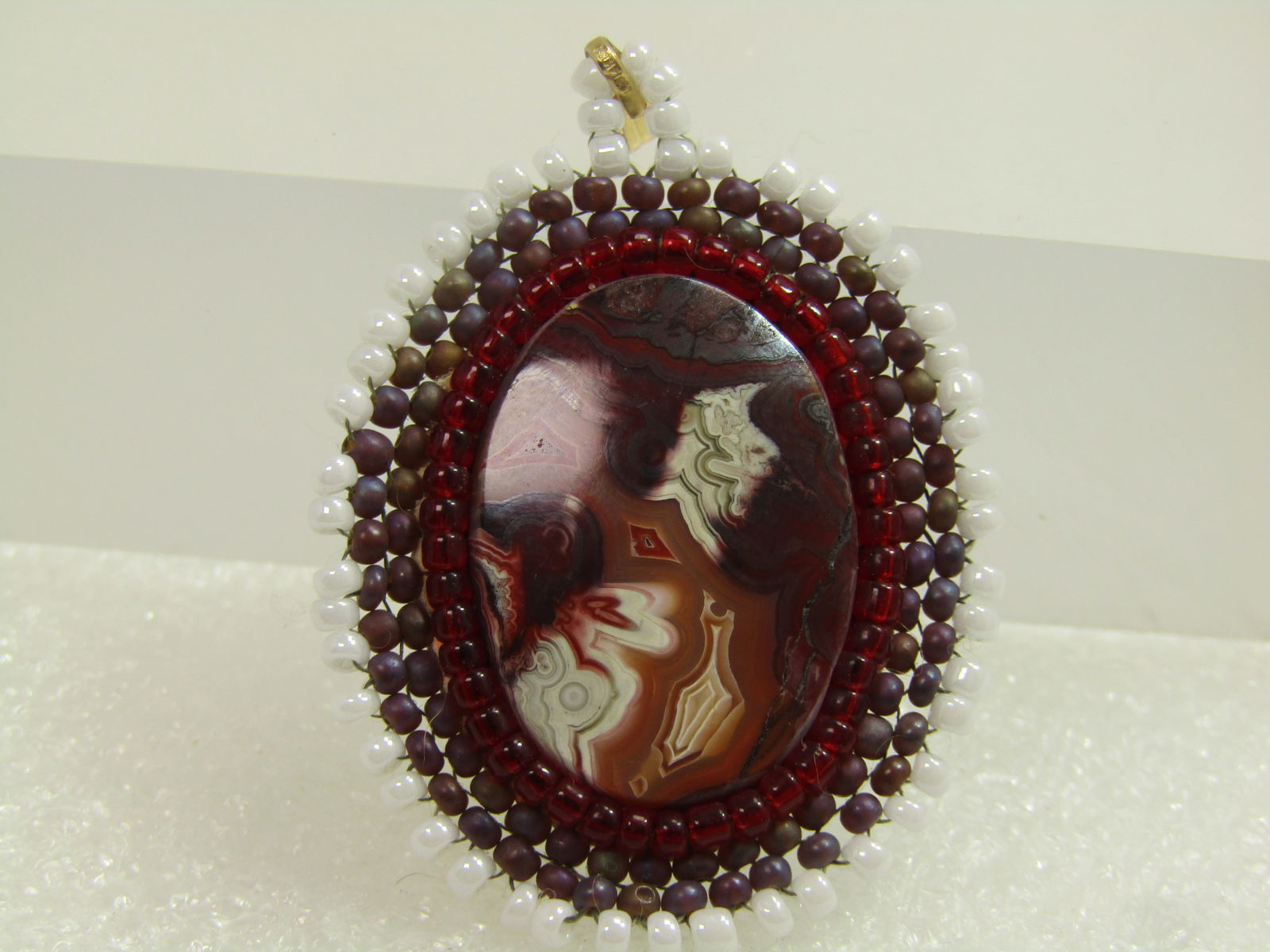 Vintage Agate & Seed Bead Pendant, Southwestern, 1980's. (1 of 5)