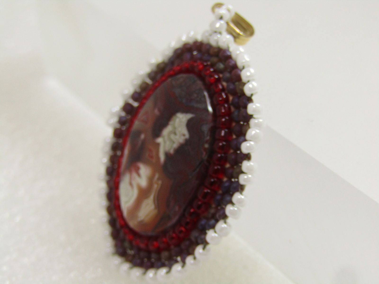 Vintage Agate & Seed Bead Pendant, Southwestern, 1980's. - 2
